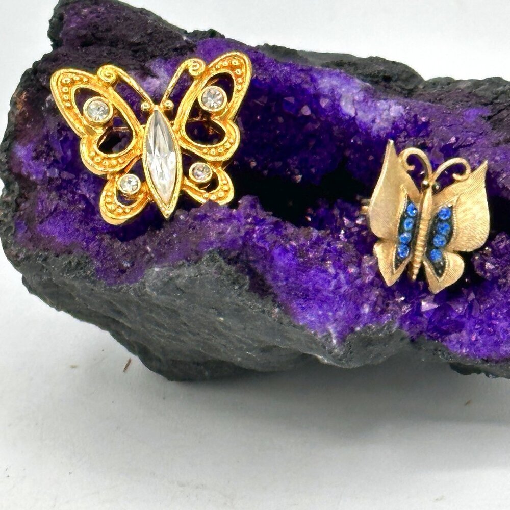 Lot vintage butterfly pins JJ Jonette Blue Stones Napier Marquis Gold Tone